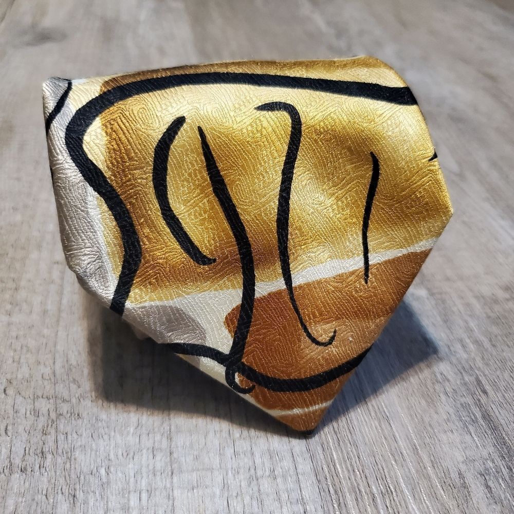 Jerry Garcia Tie Silk Brown Gold And Black Swirl 4" x 58" EUC Grateful Dead